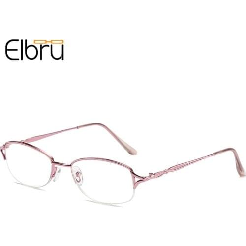 Elbru Anti Blue Light Portable Reading Glasses Men Women Metal Pink Semi-rimless Eyewear Presbyopia Eyeglasses Diopters 1.0 4.0
