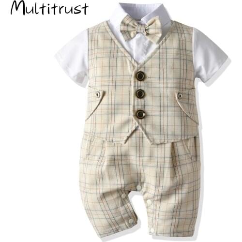 Formal Romper Newborn Baby Boys Clothes for Summer Outfits Cotton Short-Sleeve Clothes Fake One Pieces Covered Button 0-24 M