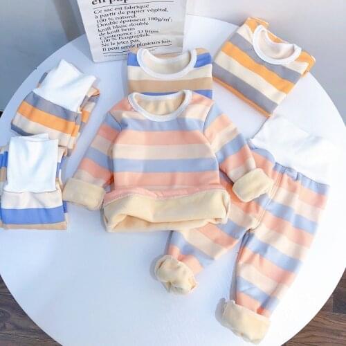 Stripe pajamas set long sleeve tshirt+pant kids boy girl pijamas clothes high waist sleepwear Toddler pyjamas children winter