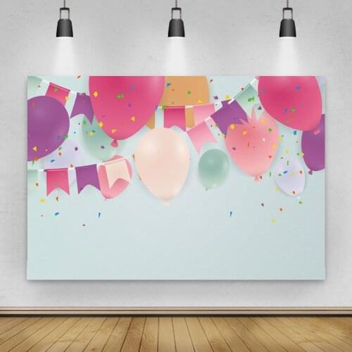 Celebration Kinds Of Balloons On Sky Kids Party Decoration Backdrops Happy Birthday Cake Table Cover Poster Backgrounds Photo