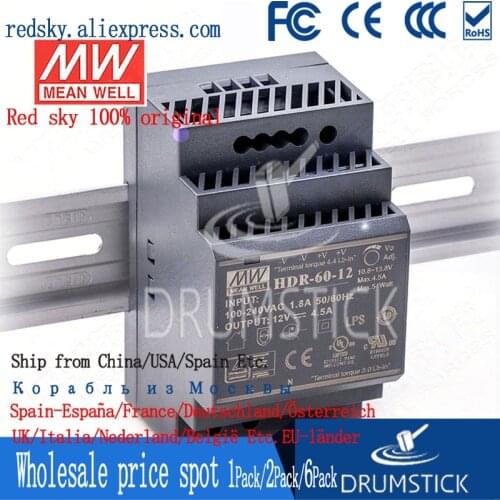 Ship from RU) 2Pack MEAN WELL HDR-60-12 12V 4.5A meanwell HDR-60 54W Single Output Industrial DIN Rail Power Supply