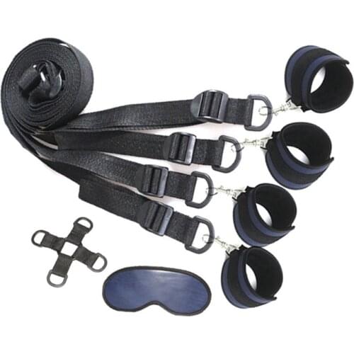 Adjustable under bed bondage restraint kit pu leather handcuffs and ankle cuffs slave strap on Erotic sex toys for couples