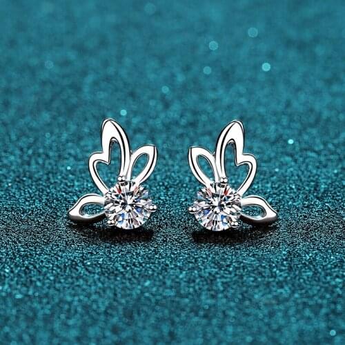 925 Sterling Silver Passed Diamond Test Excellent Moissanite Ear Studs Butterfly Earring 1ct Gem Fashion Wedding Luxury Gift