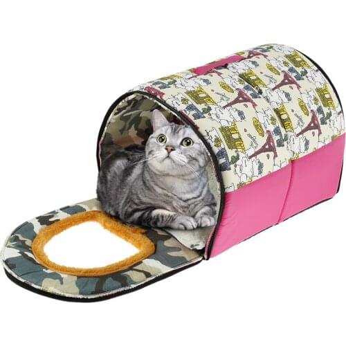 2 In 1 Warm Fleece Cat House Foldable Pet Bed for Small Medium Cats Protable Travel Outdoor Basket Soft Pets Product