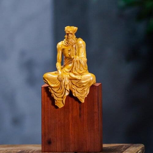 Boxwood 8-14cm Dharma Sculpture Wood Carving Buddha Statue Worship Feng Shui Monk Home Decor