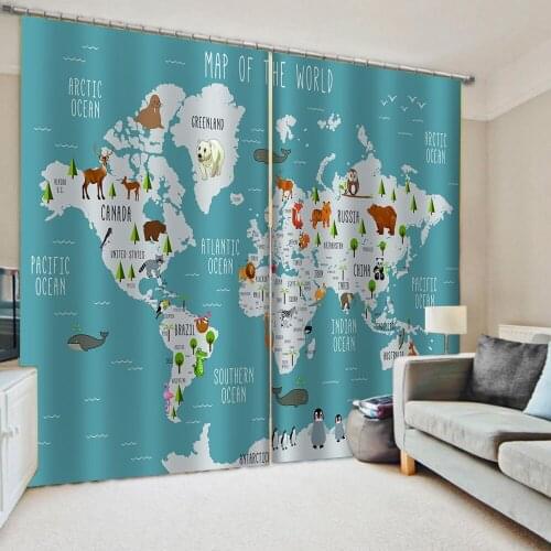 Morden blue map curtains 3D Curtains Living Room Bedroom Drapes Cortinas Customized size Decoration curtains