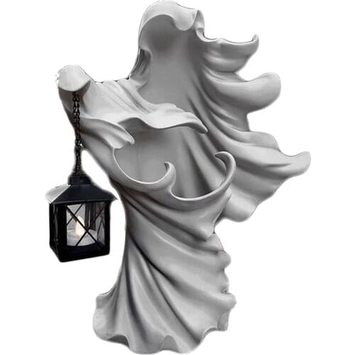 Ghost Statue Figurine with Lantern Decor Statue Shadow Ghost Halloween Figurine, Hell Ghost with Light Party Decor