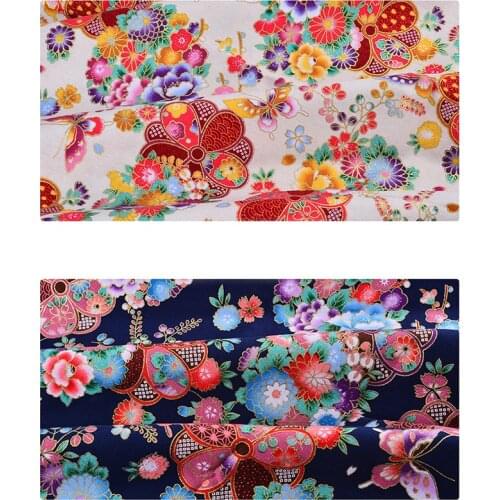 Navy Blue Blossom Cotton Bronzing Fabric, Butterfly Crane Precut Sewing Fabric Patchworks Quilting DIY Japanese Fabric