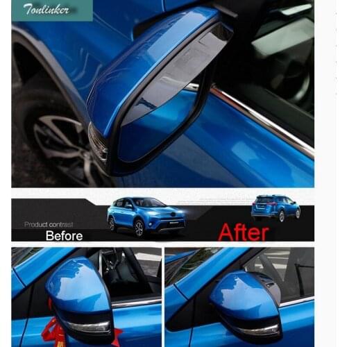 Tonlinker 2pcs ABS plastic Car style Reversing rearview mirror rain eyebrow Case Cover Stickers For TOYOTA RAV4 2016 Accessories