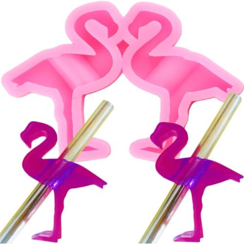 Flamingo Straw Topper Silicone Molds DIY Craft Keychain Epoxy Resin Mold Chocolate Fondant Cake Decorating Candy Clay Moulds