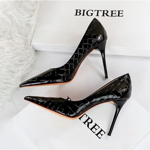 BIGTREE Brand Shoes Woman High Heels Womens Lady Pumps High Heel Shoe Ladies Shoes Patent Leather Braided Printed Women Pumps