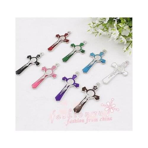 Vintage Enamel Large Benedict Medal Cross Jesus Charm Catholic Medals Crucifix Pendant For Bracelet Jewelry Findings Catolica