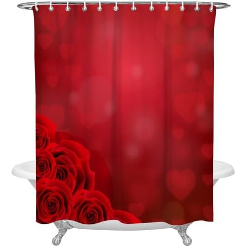 Waterproof Shower Curtains ValentineS Day Rose Red Heart Shower Curtain Frabic Polyester Bathroom decor Curtain