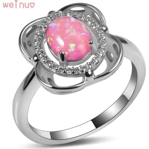 Weinuo Pink Fire Opal White Crystal Ring 925 Sterling Silver Top Quality Fancy Jewelry Wedding Ring Size 5 6 7 8 9 10 A352