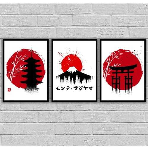 Japan Japanese Style Art Samurai Torii Legendary Buda Fujiyama Bamboo Poster