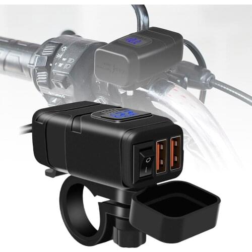 Motorcycle Handlebar USB Charger Equipment Dual USB Quick Change 12V Power Supply Adapter for Car Motorcycle QC3.0