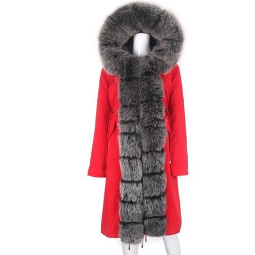 7XL Women X-Long Real Fox Fur Liner Parka Real Fur Coat Winter Waterproof Jacket 2021 Big Thick Natural Raccoon Fur Collar Hood