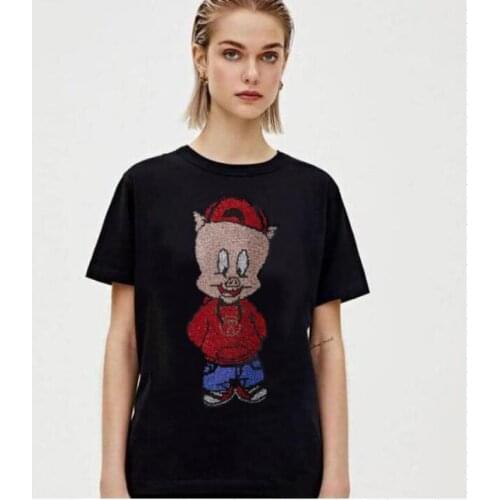 Womens short Sleeve Hot Drilling Casual tShirt t Regular-fit O neck girls top tShirts