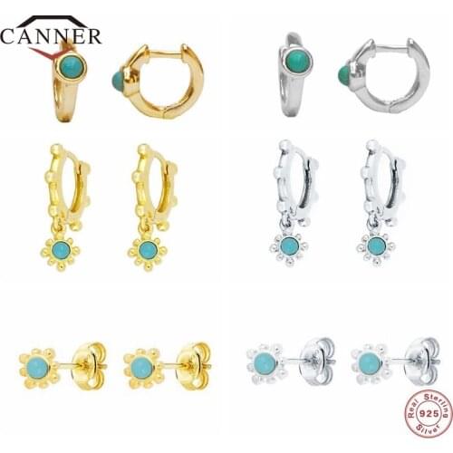 CANNER Real 925 Sterling Silver Stud Earrings for Women INS turquoise Ear Buckle Piercing Earring Earings Jewelry pendientes