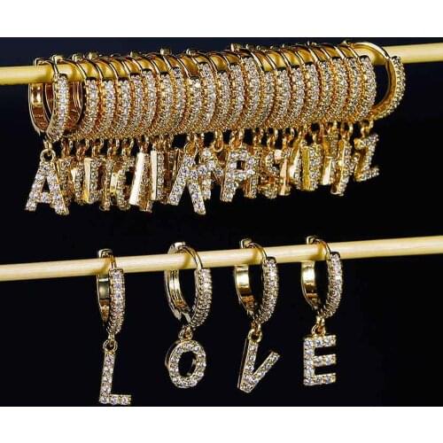 1 PC High Quality Zircon Letter Drop Earring Fashion New Design Initial Cute A-Z Letter Mirco Crystal Gold Small Hoop Earings