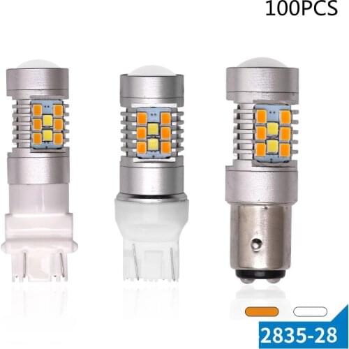 100Pcs LED Lamp Brake Lamp Brake Lights 7443 3157 1157 2835 28smd 12V Universal Double Color 50000 / 100000 Hours