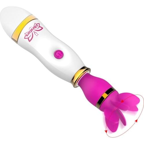 12 Speed Tongue Licking Vibrator Female Masturbator AV Stick Nipple Clitoris Stimulator 360 Degree Rotation
