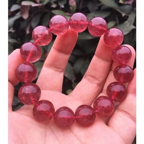 15mm Big Natural Ice Strawberry Quartz Bracelets For Women Femme Fashion Round Crystal Beads Stretch Bracelet