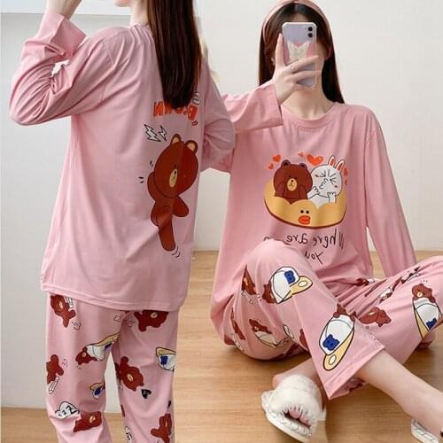 2021 Spring Autumn Long Sleeve Cute Cartoon Print Pajama Sets for Women Sleepwear Suit Pyjama Homewear Pijama Mujer Home Clothes