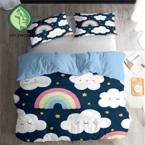 HELENGILI 3D Bedding Set Rainbow Cloud Print Duvet Cover Set Bedclothes with Pillowcase Bed Set Home Textiles #CHY12
