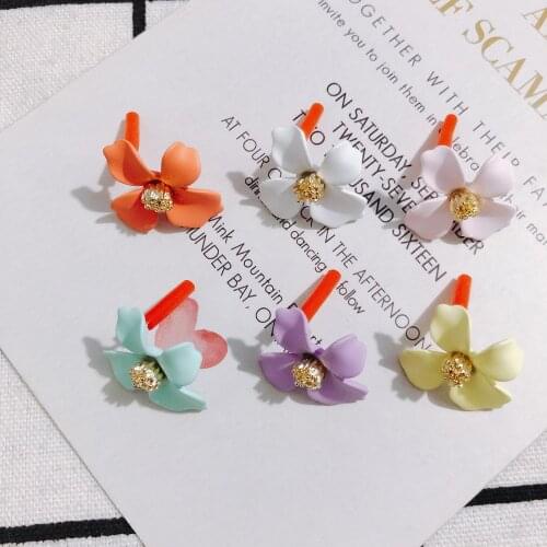 4pcs Coloured Korean popular fresh alloy spray flower stamen ear needle with DIY earring ear nail jewelry material accessories