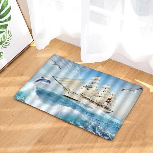 45*75CM Sailboat Navigation Ocean Pirate Ship Bathroom Carpet Bath Mat 3D Printed Bathroom Floor Carpet Toilet Rug WC Doormat