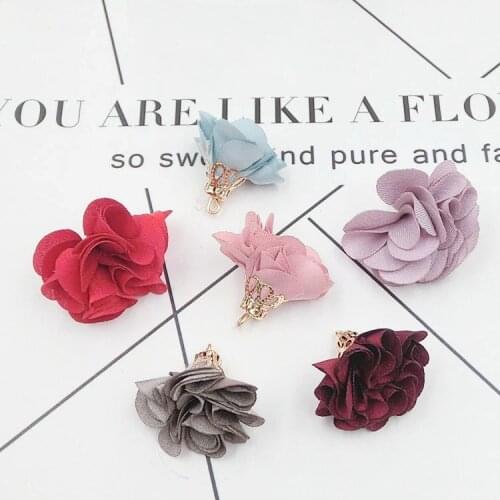 5pcs Car Key Chain Alloy clasp silk flower Bag/Handbag/Purse Car porte clef badge strap trinket pendant diy jewelry findings