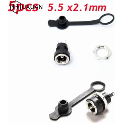 5pcs 3A 5.5 x2.1mm Black Waterproof DC Power Socket Jack Power Charger Plug Panel Mount Female Mount