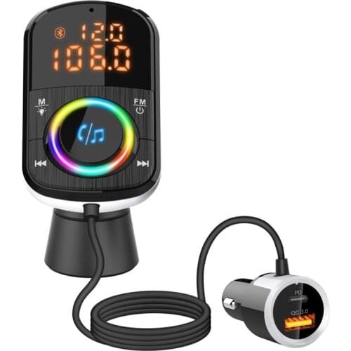 Bluetooth 5.0 FM Transmitter Wireless Radio Adapter Car Mp3 Player Handsfree Car Kit PD3.0/QC3.0 Fast Charge Dual LCD Display