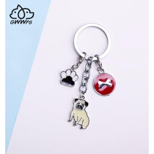 Pet Dachshund Pug Dog Key Chain Metal Key Ring Pom Gift for Women Girl Bag Charm Keychain Pendant Women Jewelry Dog Lovers Gift