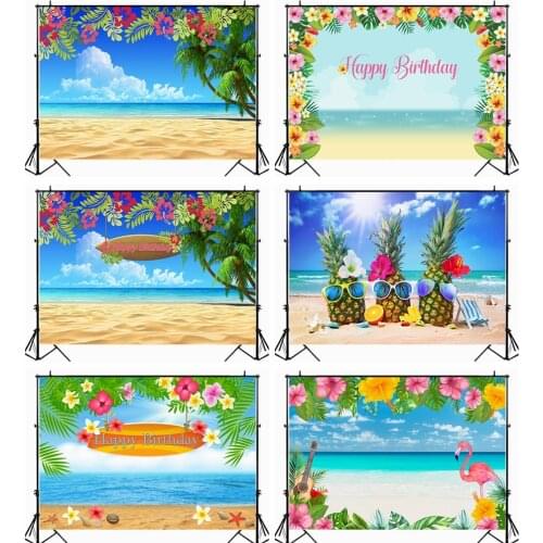 MOCSICKA Hawaii Beach Backdrop Photography Sea Palm Tree Flamingo Adult Birthday Background Banner Summer Tropical Party Shoot