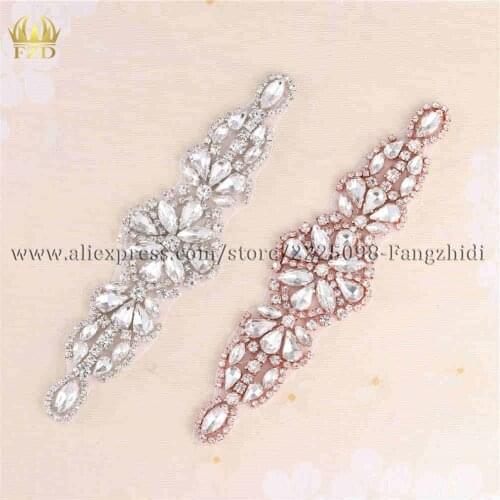 FZD 10 Piece Sewing On Beaded Hot Fix Bling Applique Rhinestone Trim for Wedding Dresses Bridal Garters Sash