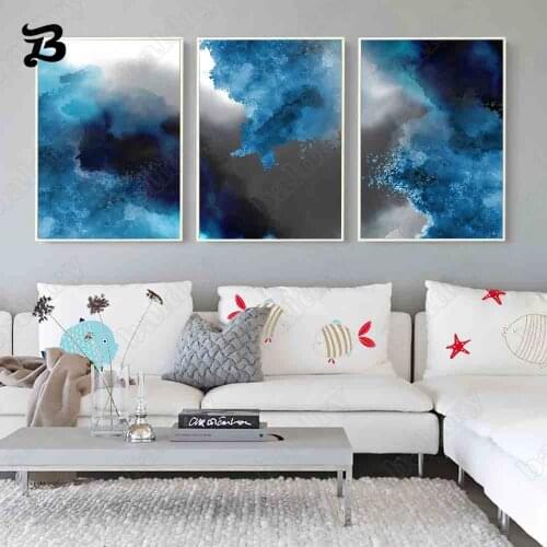 Canvas Painting Nordic Abstract Blue Gradient Watercolor Modern Abstr Posters Prints for Living Room Corridor Office Home Decor