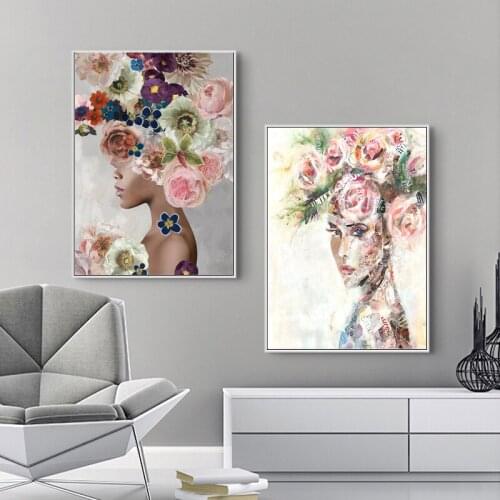 Canvas Art Printed Figure Painting Flower Woman Painting Modern Home Decor Wall Pictures For Living Room No Frame