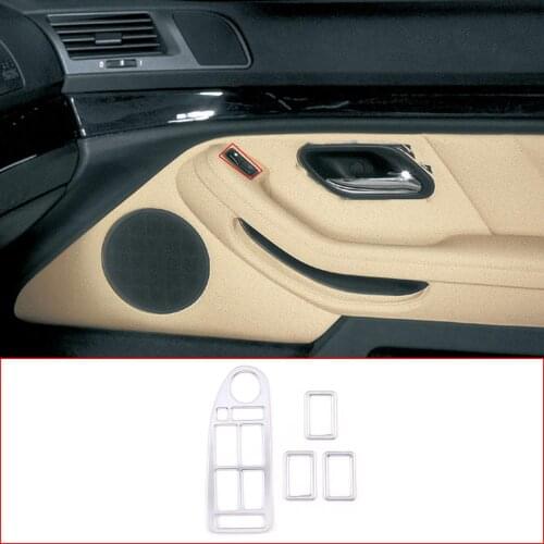 For BMW 5 Series E39 1996-2003 ABS Chrome/Carbon Fiber Texture Window Lifter Switch Button Frame Car Accessories 4 pcs