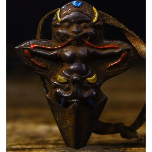 Collection Tibetan Buddhism Old Bronze Painted Dapeng Golden Winged Bird Buddha Statue Amulet Pendant Christmas Halloween