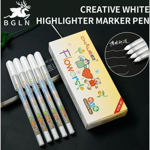 Bgln 0.7mm Cute White Highlighter Pen Liner Sketch Markers Scribble Pen Manga Design School Supply Students