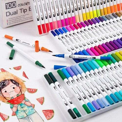 80 Colors Fineliner Dual Sketch Markers Watercolor Brush Pen For Coloring Books Kids Drawing Painting Art Supplies Stationery