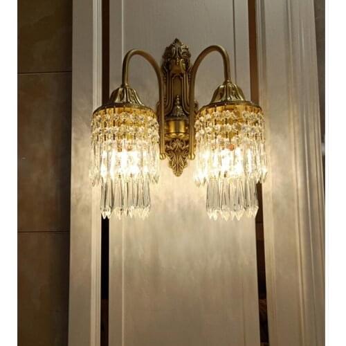 Copper Crystal Wall Sconce 1arm 2arms European Style Wall Lamp Creative Wall Lights In Stairs Hallway Living Room Bedside Lamps