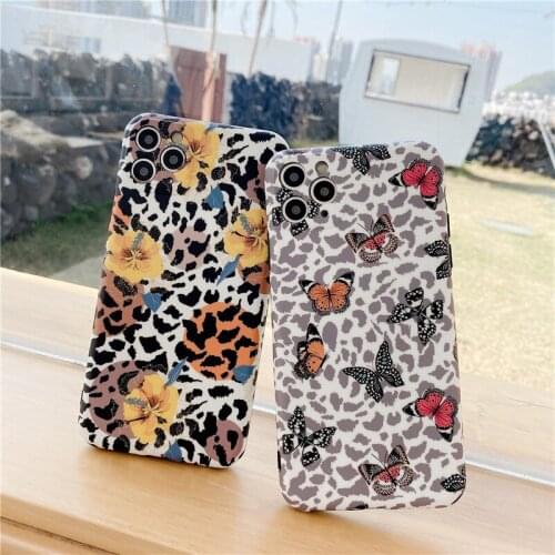 Cute Fashion Leopard Butterfly Pattern Phone Case for iPhone 12 Sexy INS Style IMD Soft Cover for iPhone 11/7/8/X/XR/XS/MAX