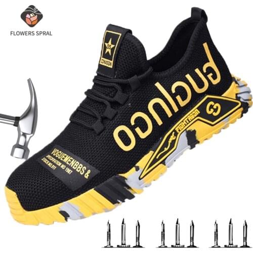 Fashion Safety Shoelace Steel Toe Cap Work Shoes Mens Indestructible Shoes Puncture-Proof Work Boots Safety Shoes