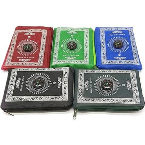 Muslim Prayer Rug Polyester Portable Braided Mats Simply Print with Compass In Pouch Travel Home New Style Mat Blanket 100*60cm