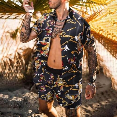 Men Hawaiian Sets Printing 2021 Summer Short Sleeve Button Floral Shirt Shorts Beach Suit Men Streetwear Fashion 2 Pieces