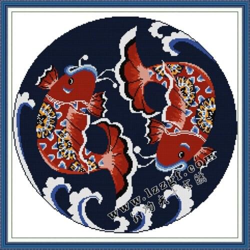 Everlasting Love Auspicious Carp Chinese Cross Stitch Kits Ecological Cotton 11CT 14CT Easy for Beginners Home Decoration