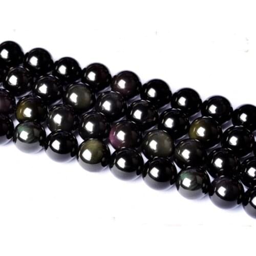 Natural Black Rainbow Obsidian Ice Black Loose Beads 4/6/8/10/12/14 MM Fit Diy Charm Bracelet Beads For Jewelry Making Accessory